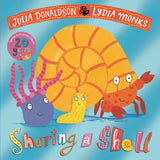 Front cover of the book 'Sharing a Shell 20th Anniversary Edition: with a shiny foil cover and bonus material from the creators!' by Julia Donaldson.