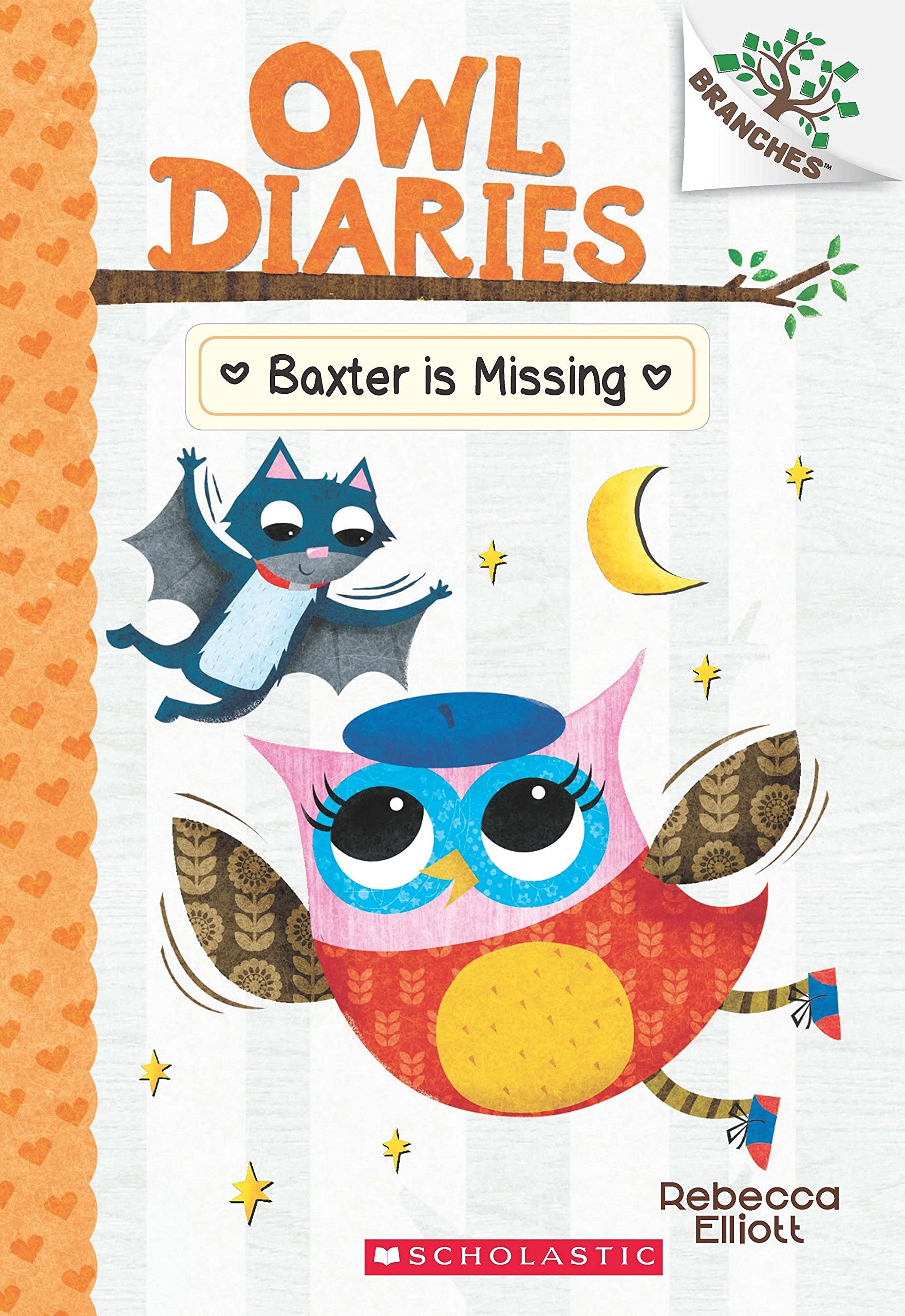 Front cover of the book 'Owl Diaries #6: Baxter is Missing' by Rebecca Elliot.