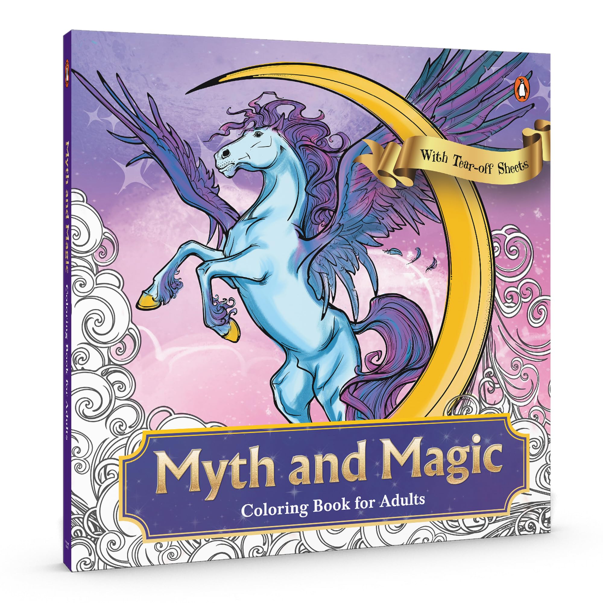 Front cover of the book 'Myth and Magic: Colouring Book for Adults with Tear out Sheets: Relax and Unwind with Dragons, Fairies, and Mythical Cre' by Penguin.
