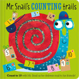 Front cover of the book 'Finger Trails Mr Snail's Counting Trails' by Rosie Greening.