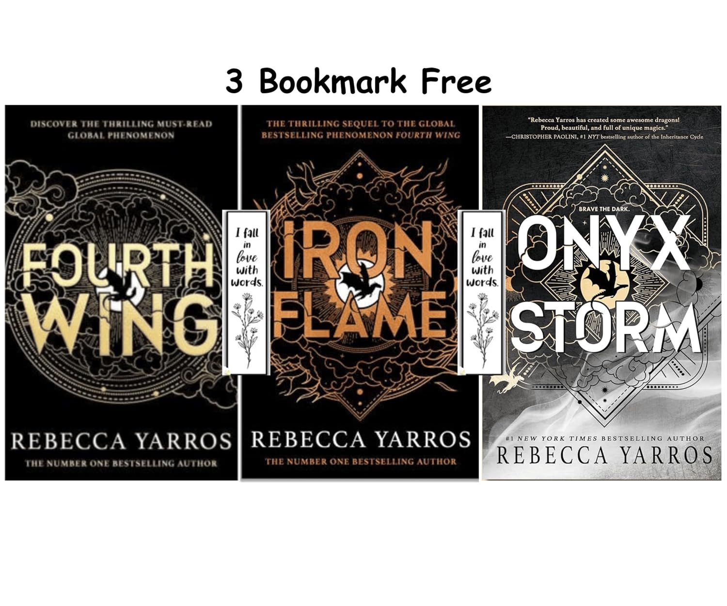 Rebecca Yarross Book Collection, Fourth Wing, Iron Flame, Onyx Storm with Free Bookmarks, 3 Book Set NYBooksHub