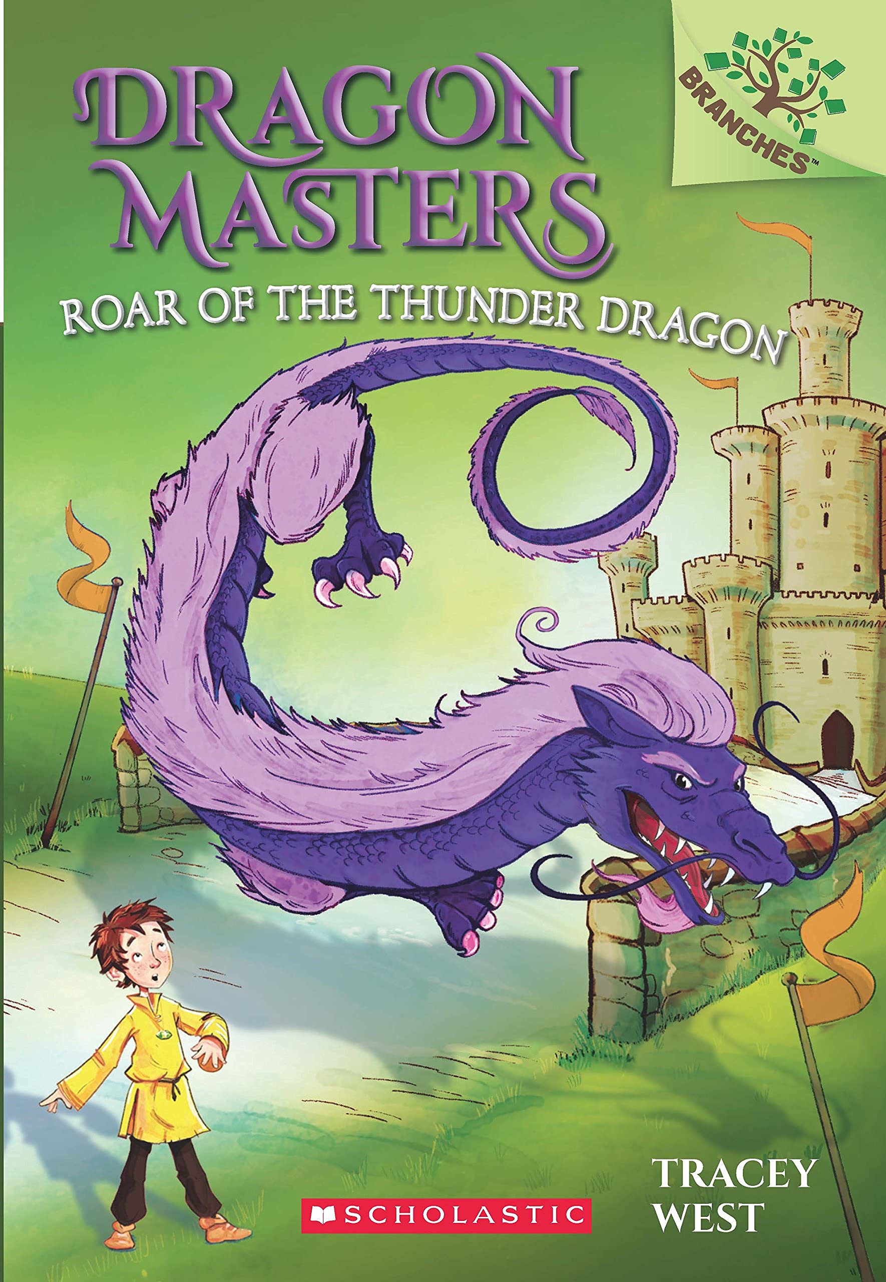 Front cover of the Paperback book 'DRAGON MASTERS #8: ROAR OF THE THUNDER DRAGON TRACEY WEST' by Scholastic Books.