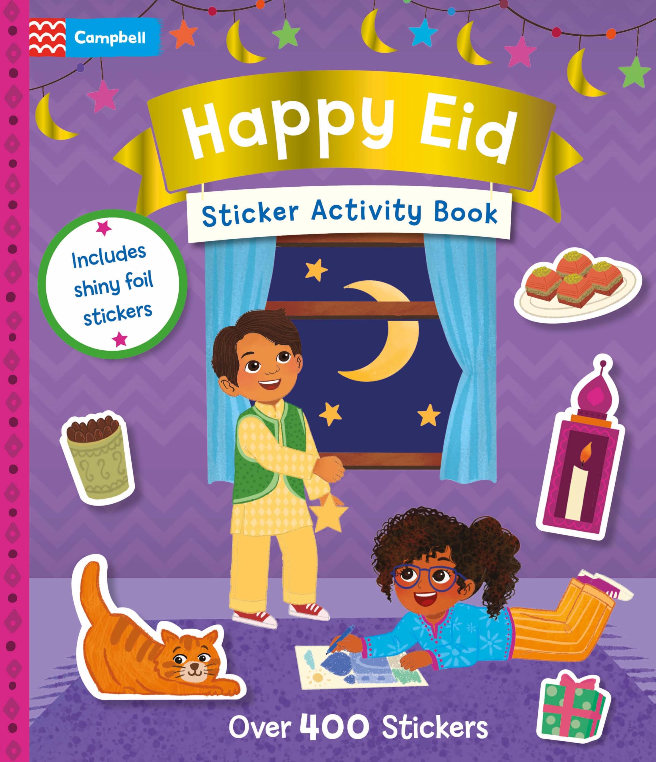 Front cover of the book 'Happy Eid Sticker Activity Book' by Campbell Books.