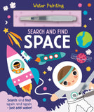 Front cover of the book 'Search and Find Space (Water Painting Seek and Find)' by Georgie Taylor.
