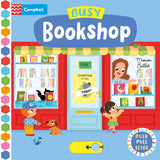 Front cover of the book 'Busy Bookshop: A Push, Pull, Slide Book' by Marion Billet.