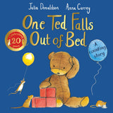 Front cover of the book 'Macmillan Childrens Books One Ted Falls Out of Bed 20th Anniversary Edition A Counting Story.' by Julia Donaldson, Anna Currey.
