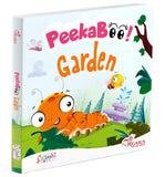 Front cover of the Board Book book 'Peekabo Garden Board Book with Pictures for Kids 2+ : Explore Delightful Adventures, Blooming Flowers, Playful Creatures' by Team Pegasus.