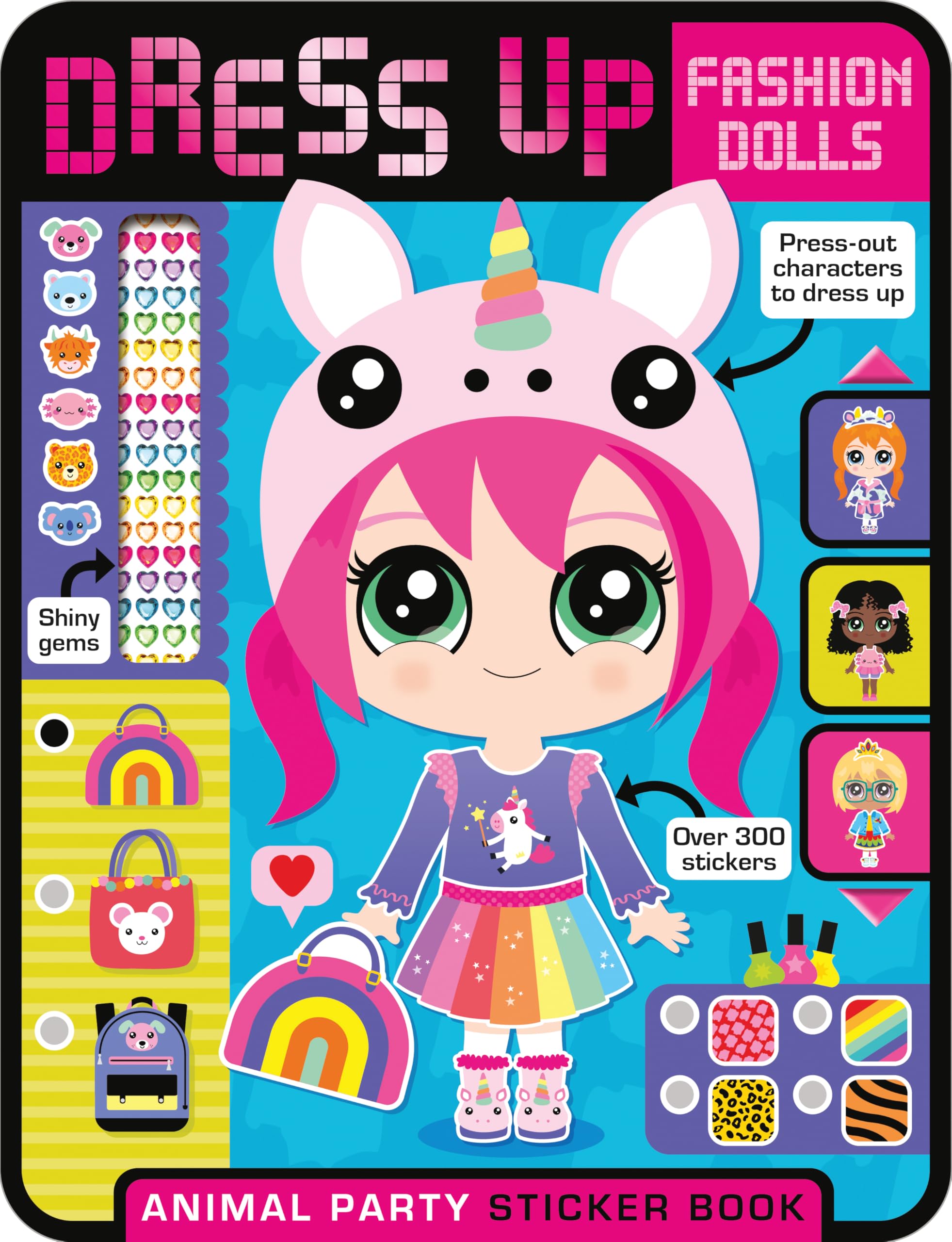 Front cover of the book 'Dress Up Fashion Dolls Animal Party' by Sophie Collingwood.