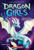 Front cover of the book 'Dragon Girls #2: Willa the Silver Glitter Dragon' by Maddy Mara.