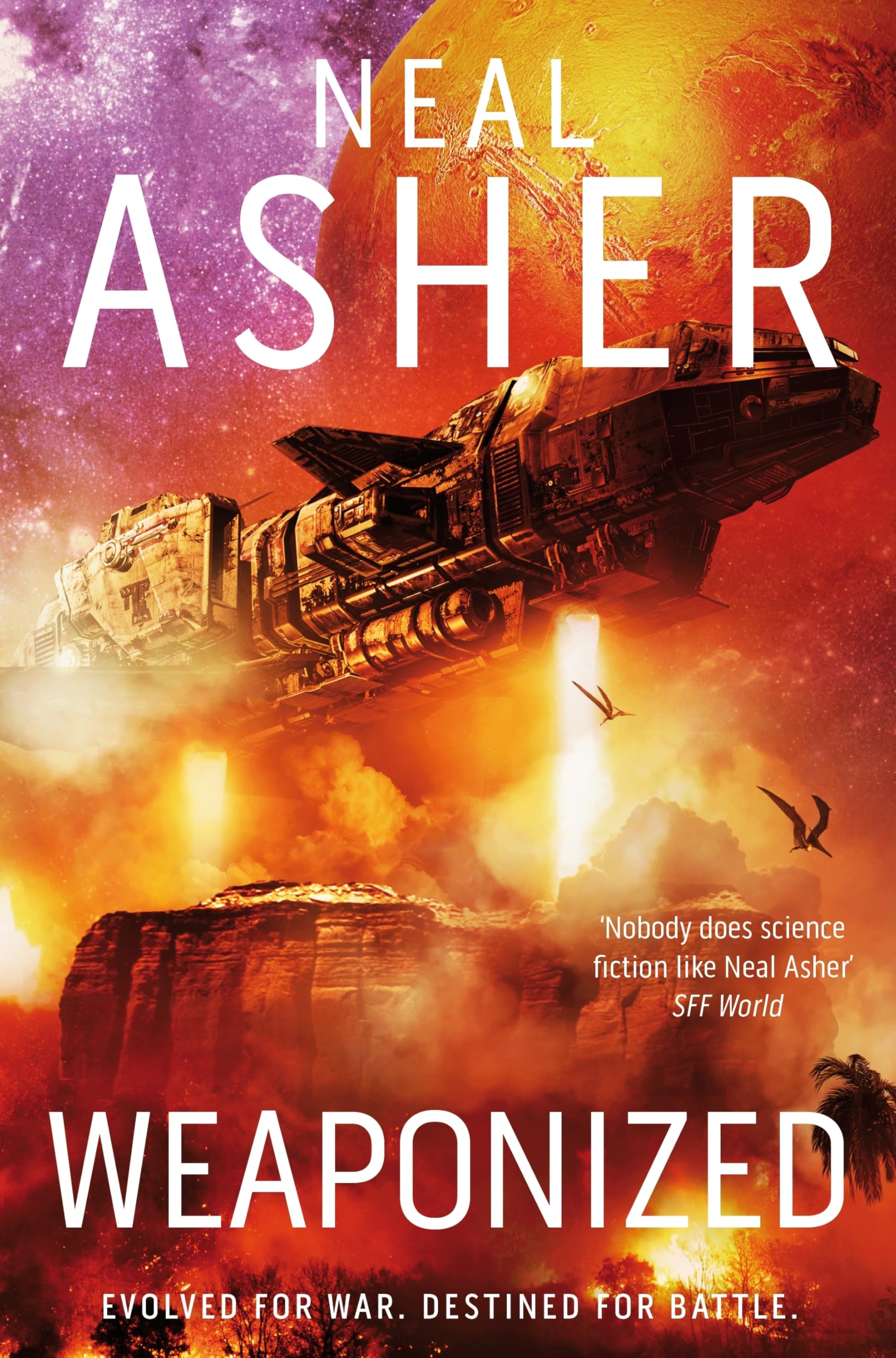 Front cover of the book 'Weaponized' by Neal Asher.