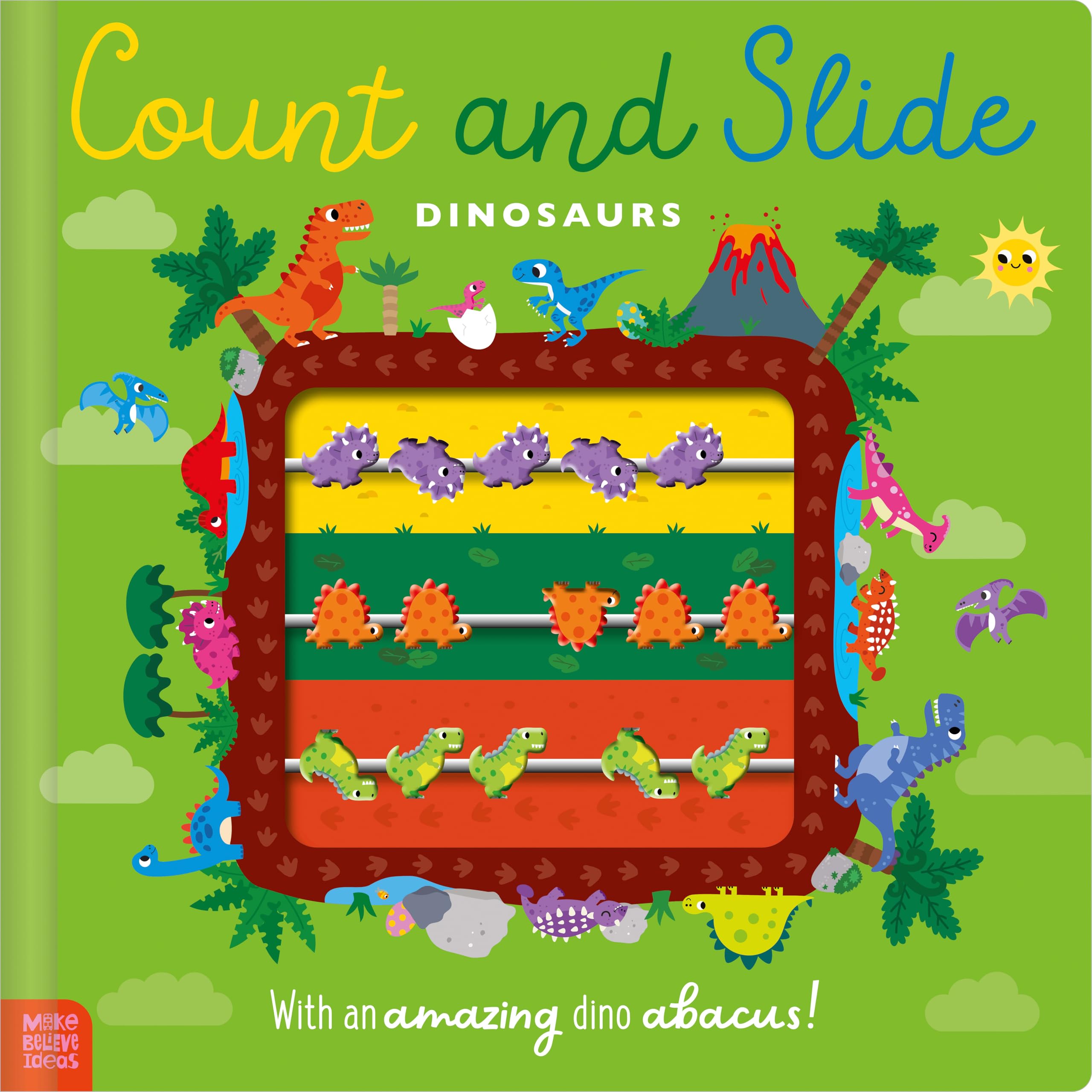 Front cover of the book 'Count and Slide Dinosaurs' by Elena Rodgers.