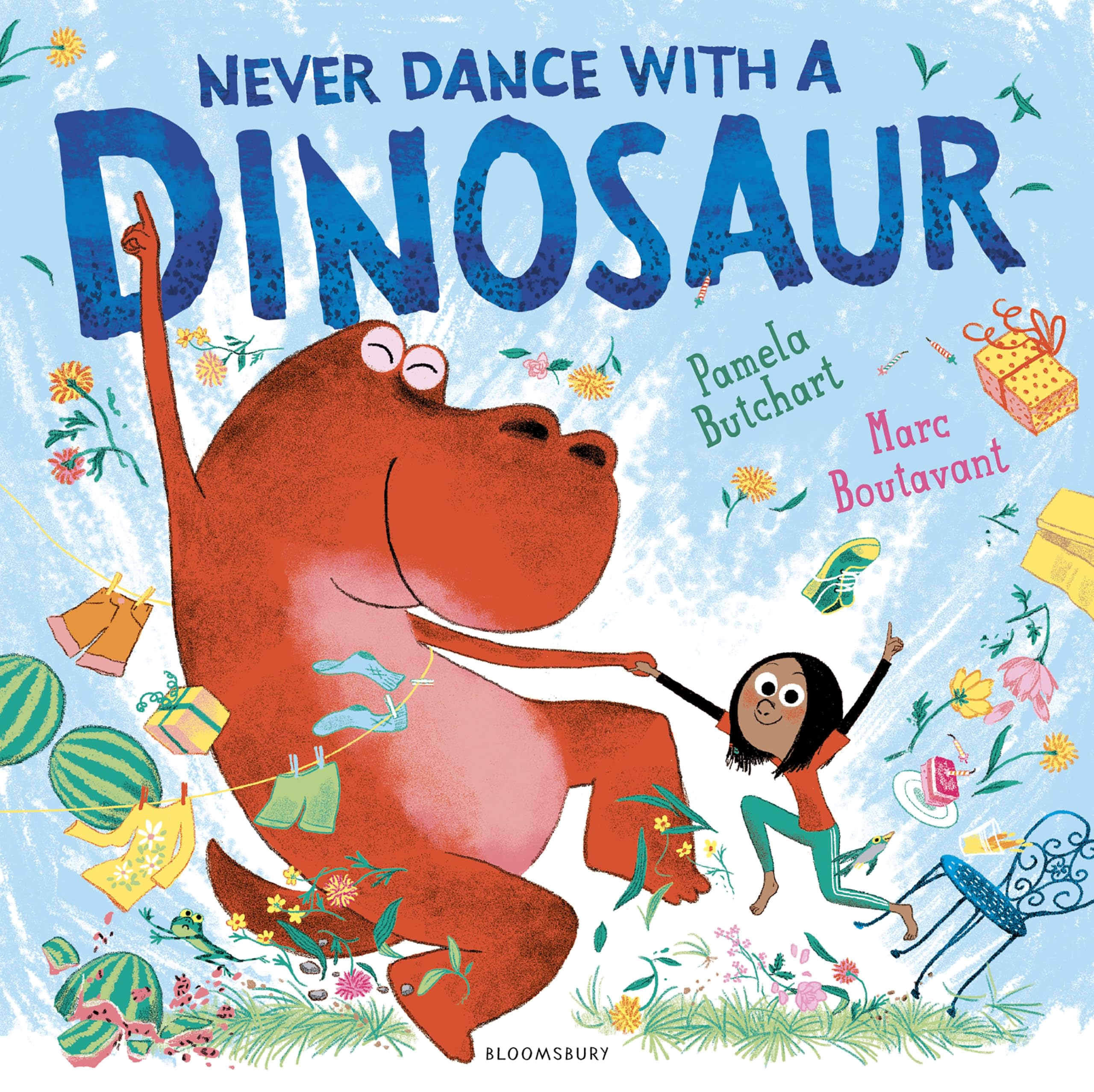 Front cover of the book 'Bloomsbury Never Dance With a Dinosaur.' by Pamela Butchart.