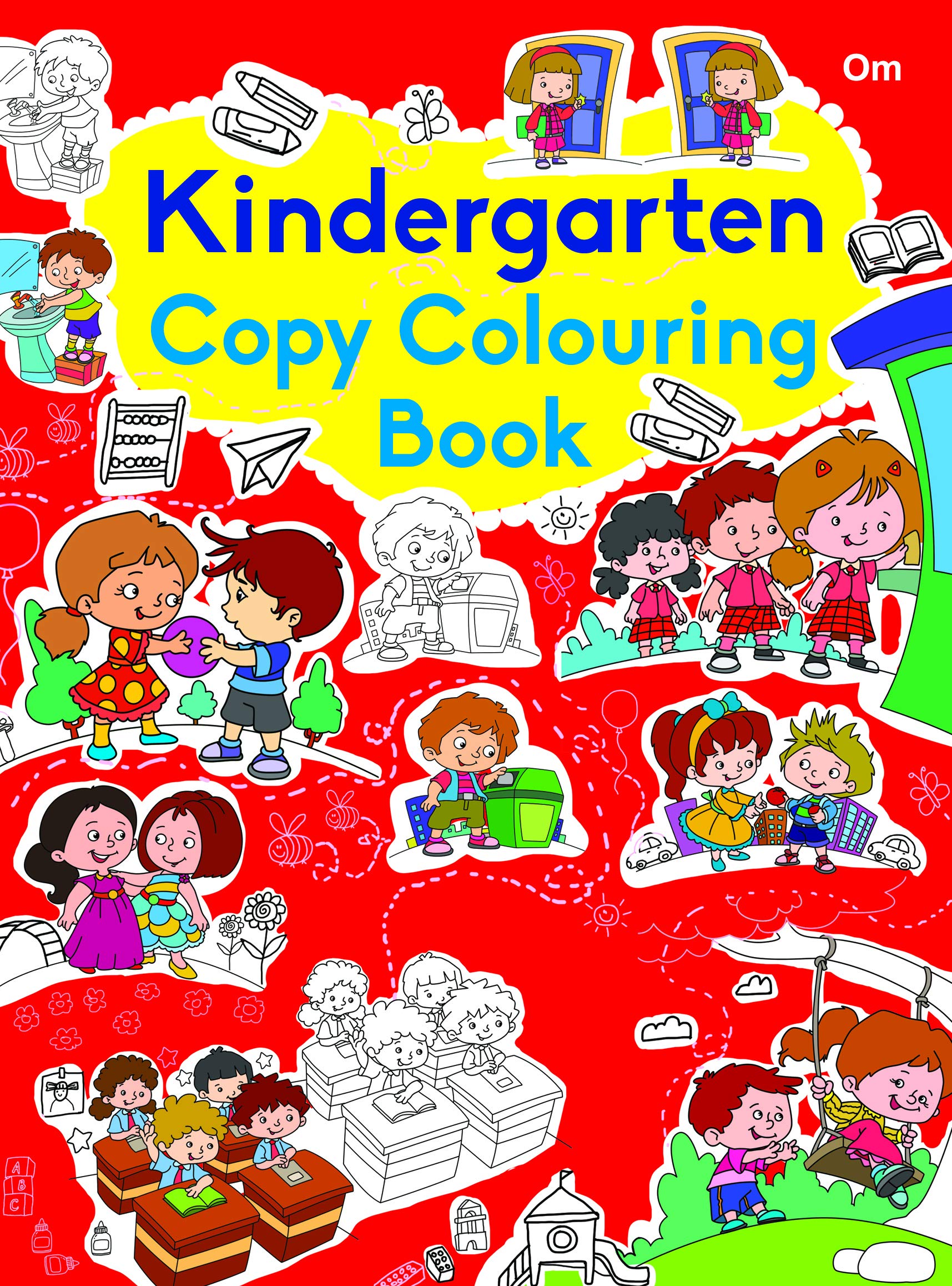 Front cover of the book 'Copy Colouring Book Kindergarten' by Om Books.