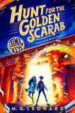 Front cover of the book 'Hunt for the Golden Scarab' by M. G. Leonard.