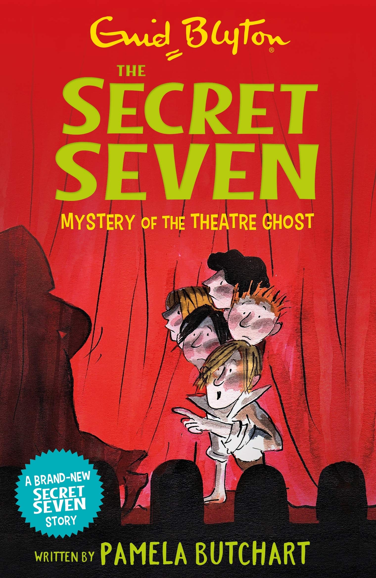 Front cover of the book 'Secret Seven: Mystery of the Theatre Ghost' by Pamela Butchart & Enid Blyton.