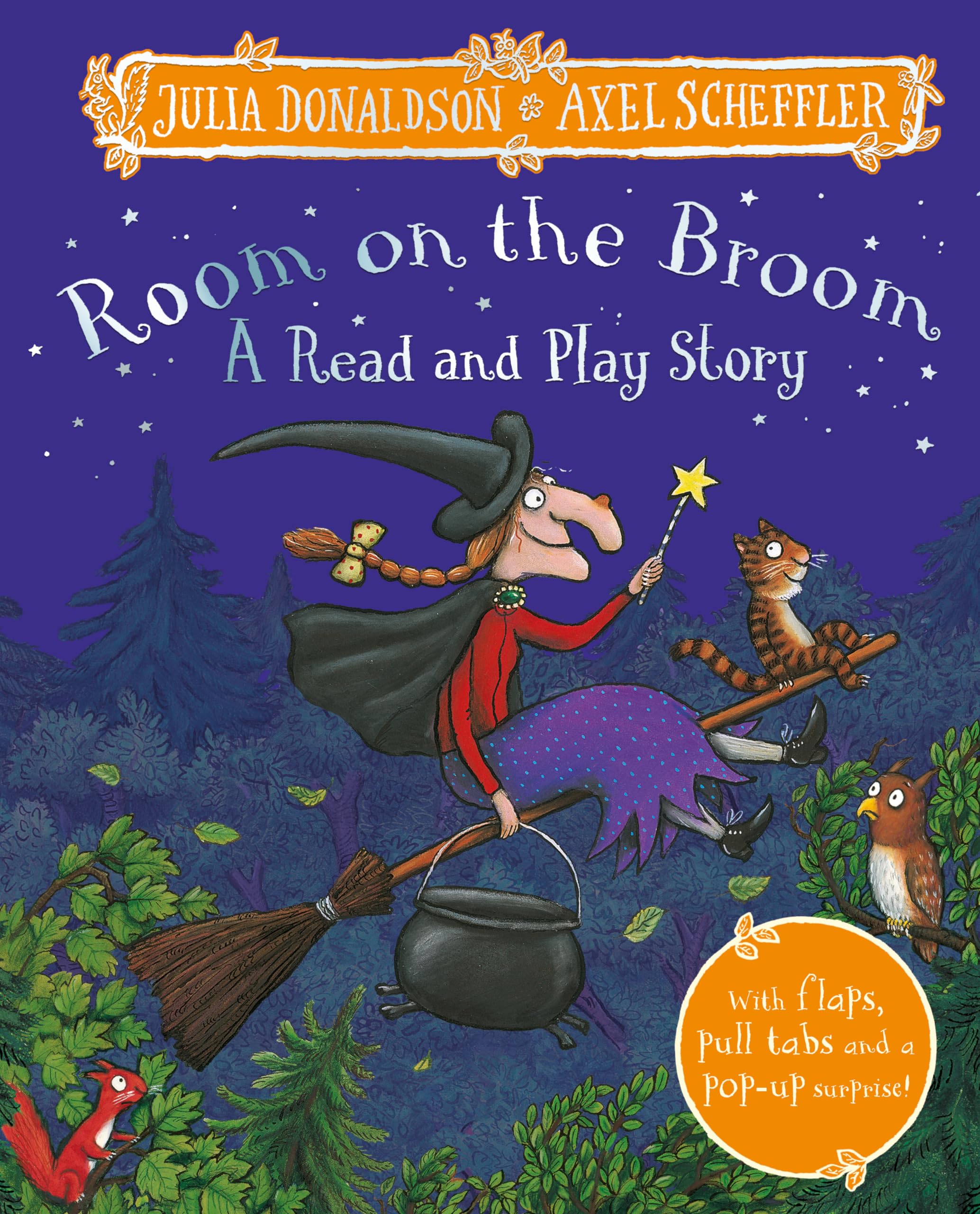 Front cover of the book 'Room on the Broom: A Read and Play' by Julia Donaldson.
