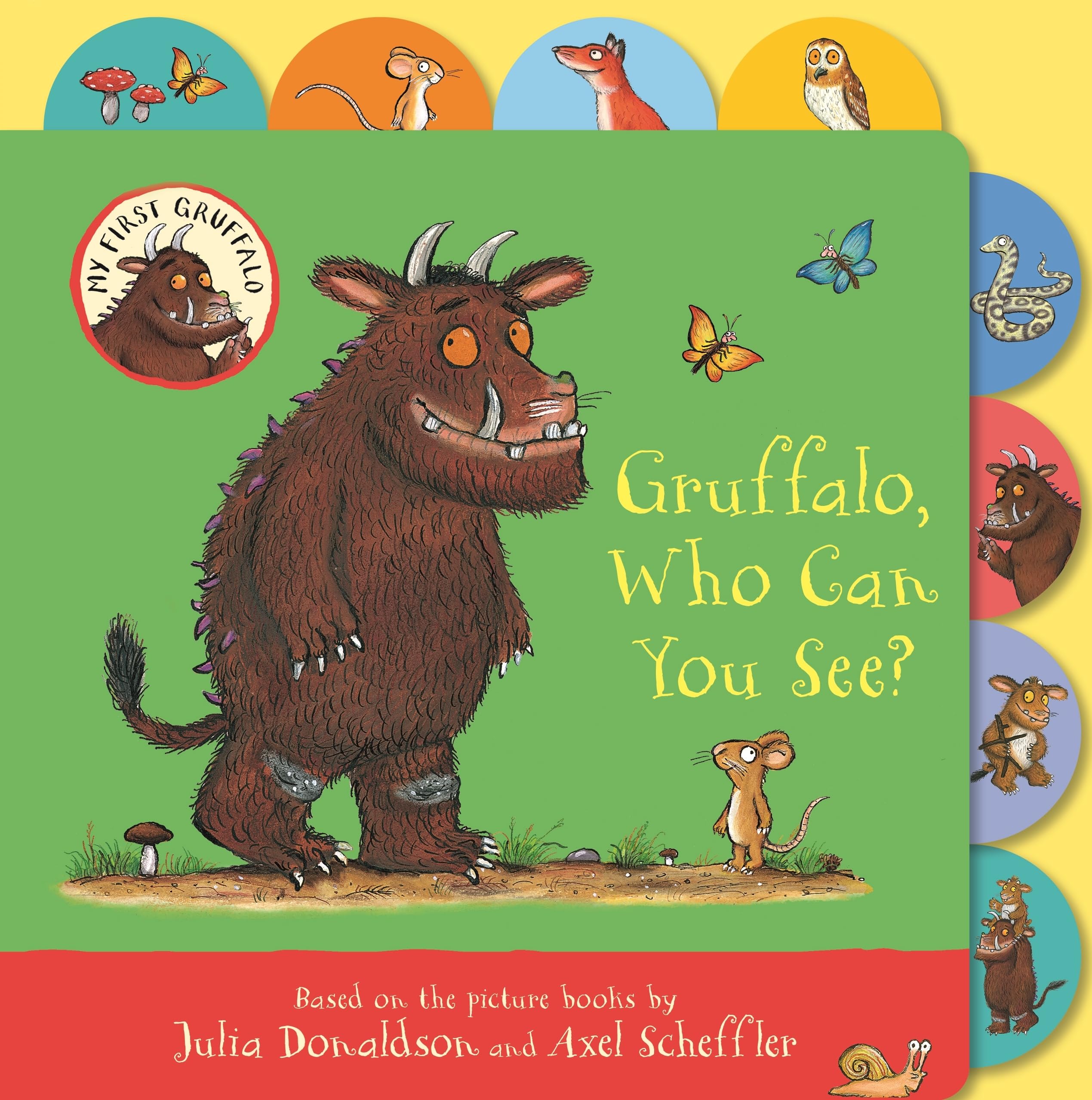 Front cover of the book 'Gruffalo, Who Can You See?' by Julia Donaldson.