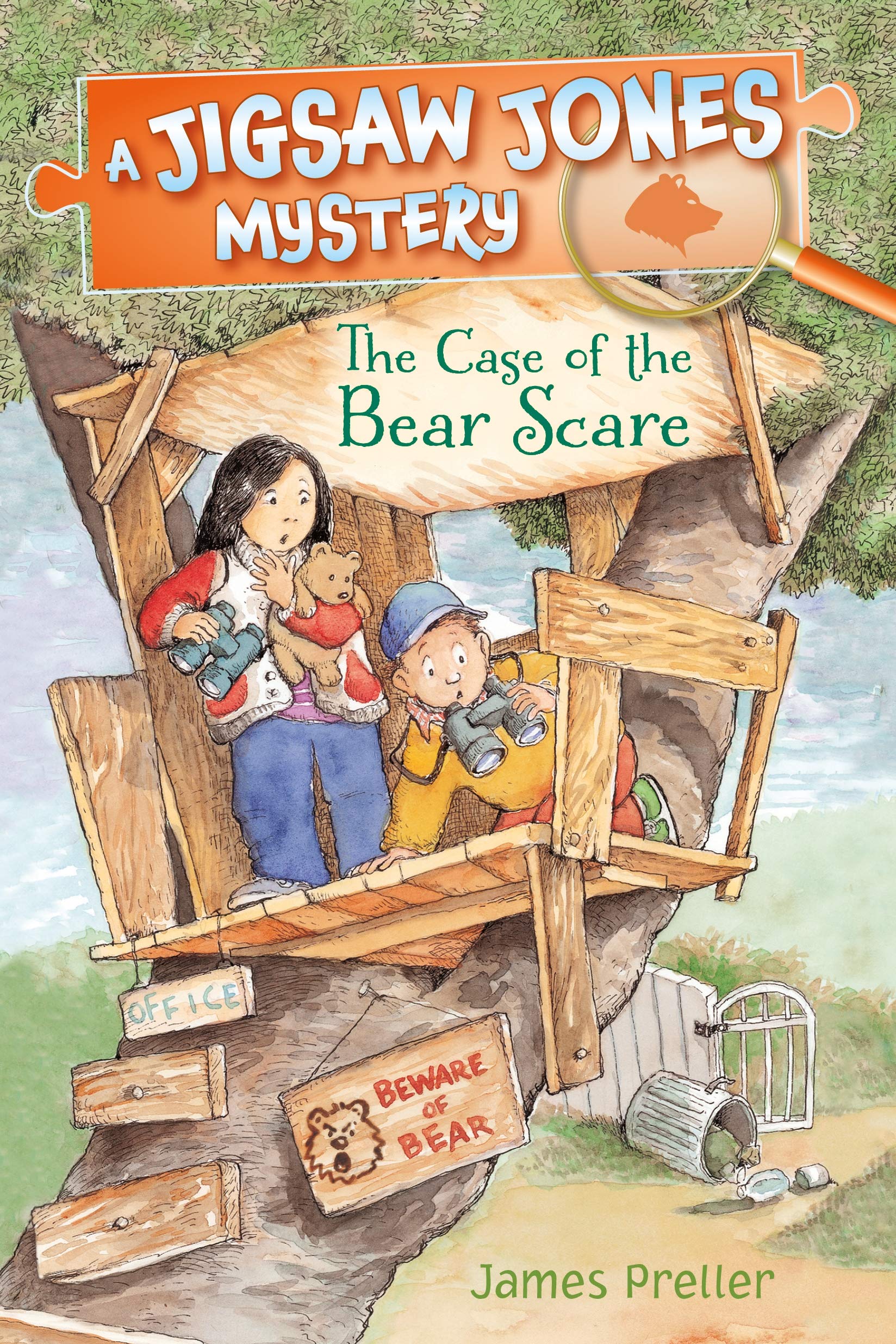 Front cover of the book 'Jigsaw Jones: The Case of the Bear Scare (Jigsaw Jones Mysteries)' by James Preller.