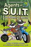 Front cover of the book 'Agents of S.U.I.T.: From Badger to Worse: A Laugh-Out-Loud Comic Book Adventure! (International Edition)' by Pat Lewis John Patrick Green.