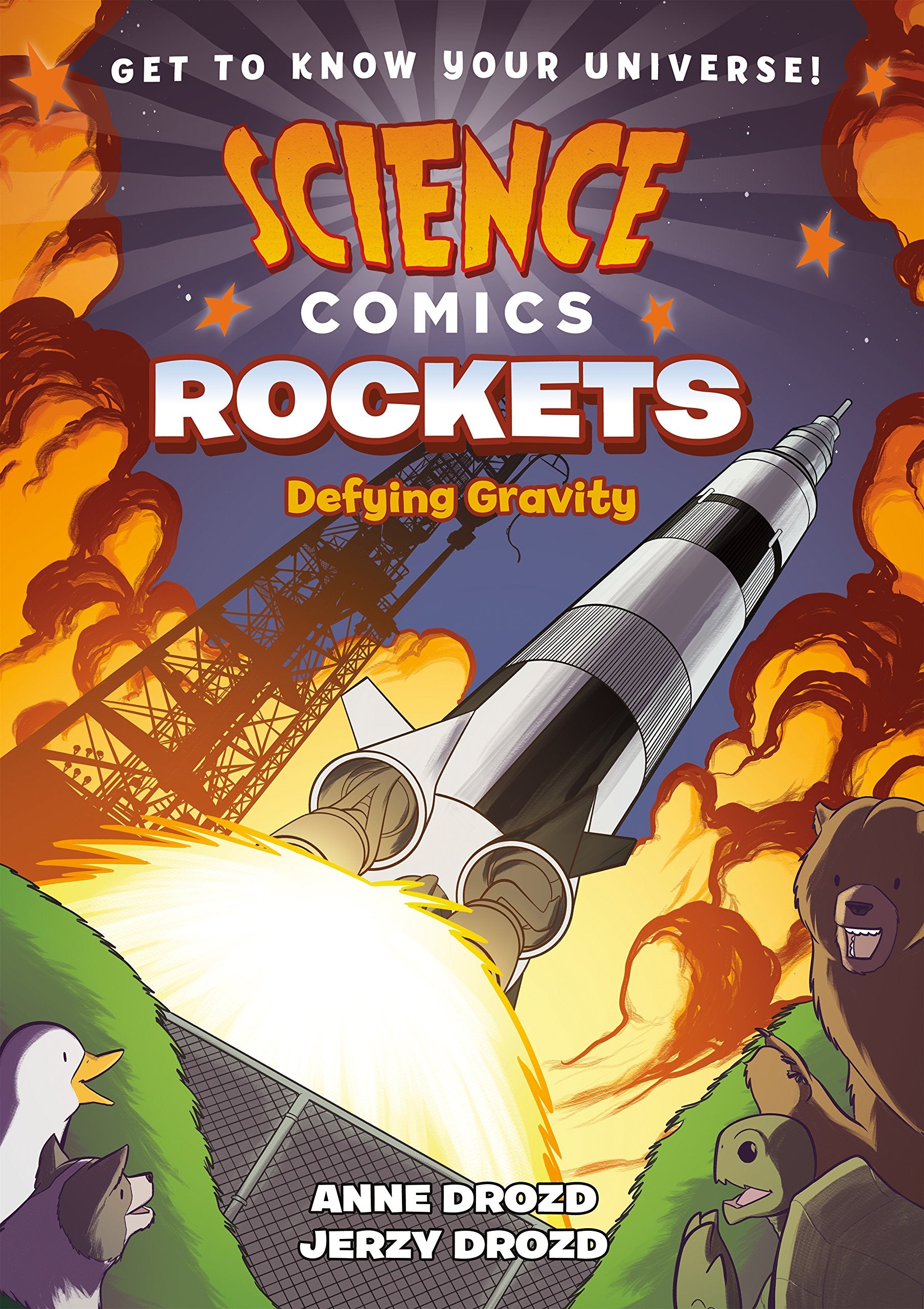Front cover of the book 'Science Comics: Rockets: Defying Gravity' by Drozd, Anne.