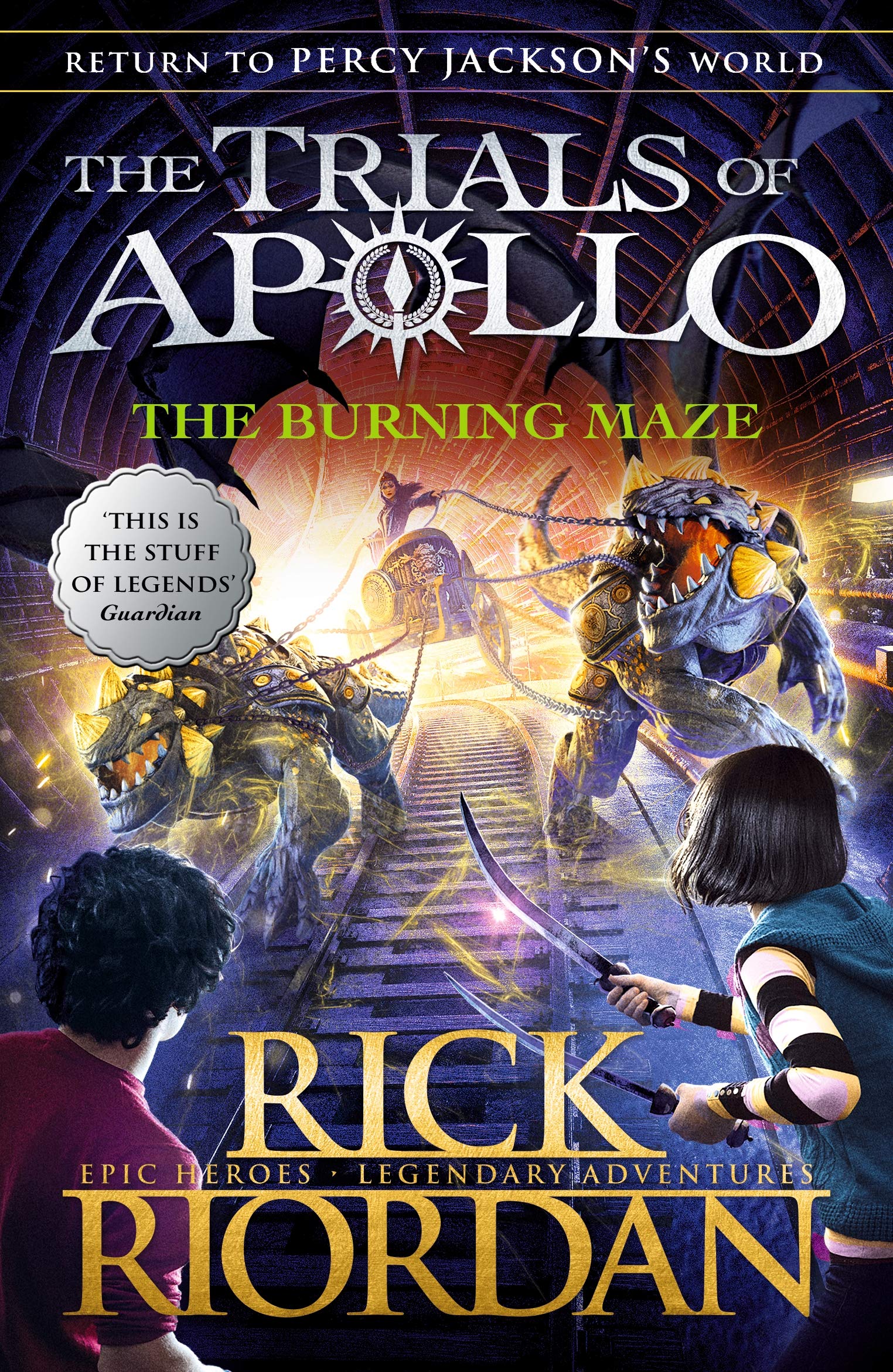 Front cover of the book 'The Burning Maze (The Trials of Apollo Book 3)' by Rick Riordan.