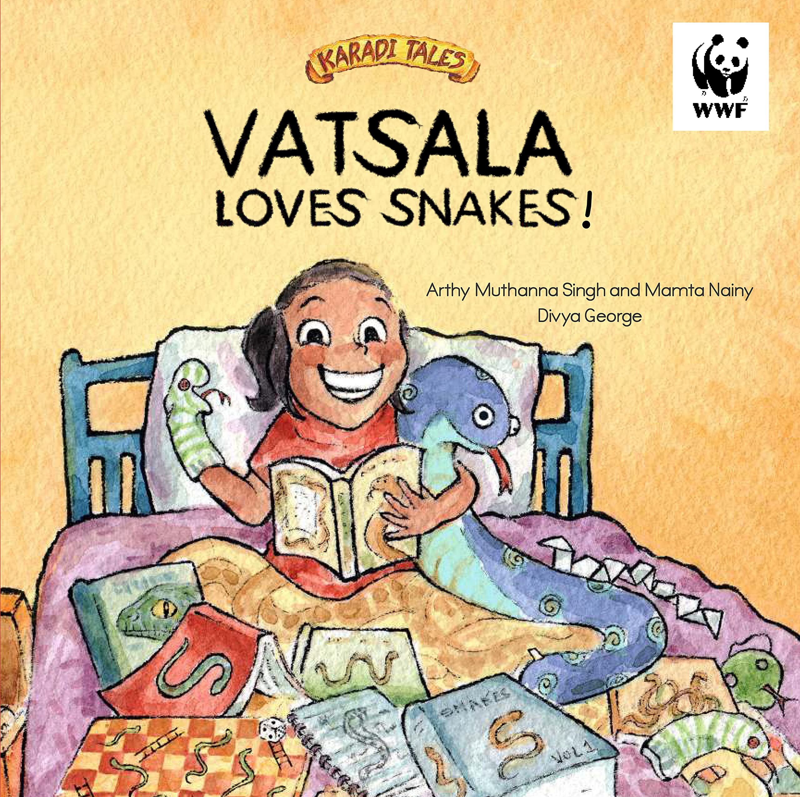 Front cover of the book 'Vatsala Loves Snakes!' by Arthy Muthanna Singh.