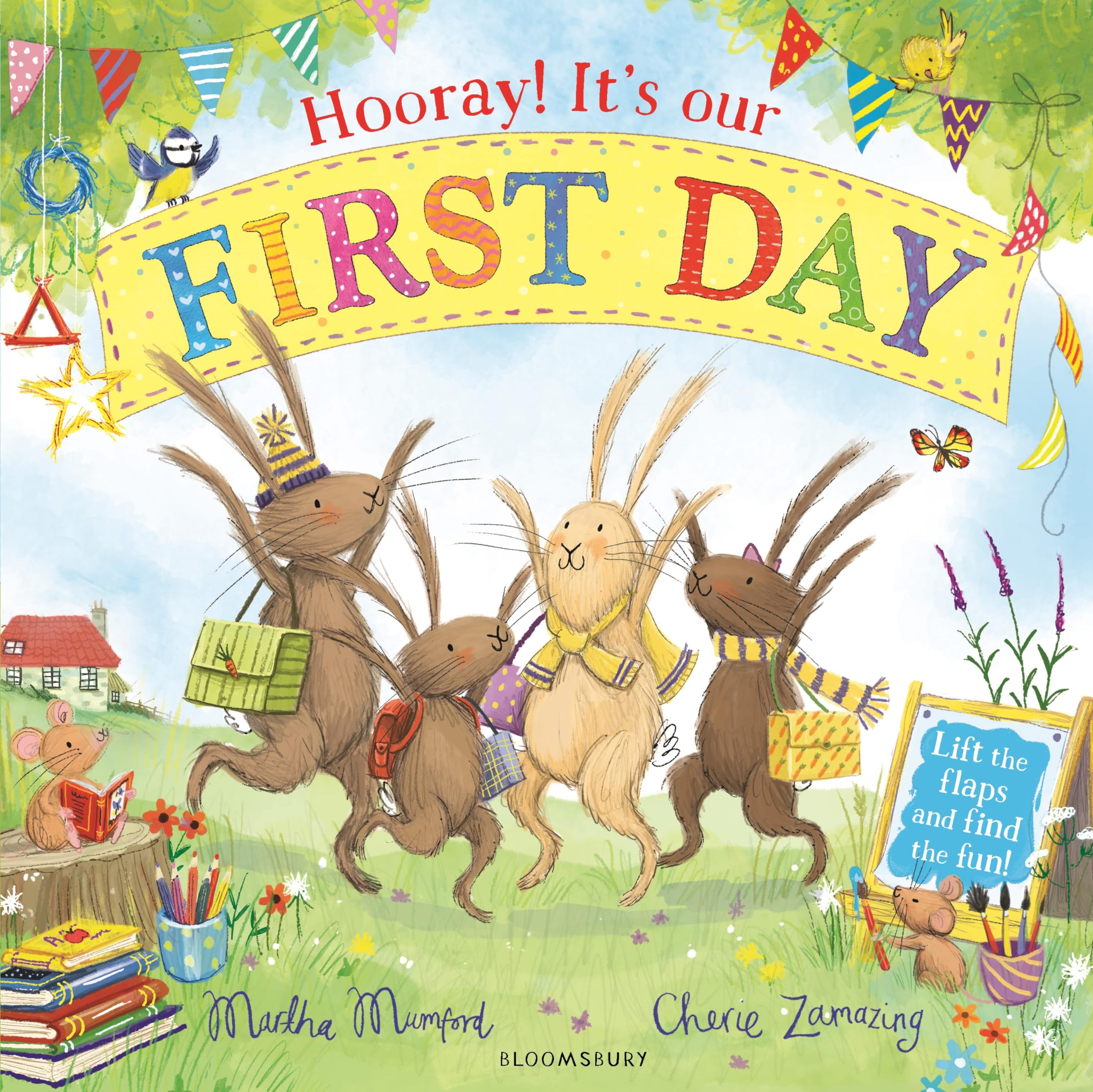 Front cover of the book 'Hooray! it's our first day!' by Martha Mumford.