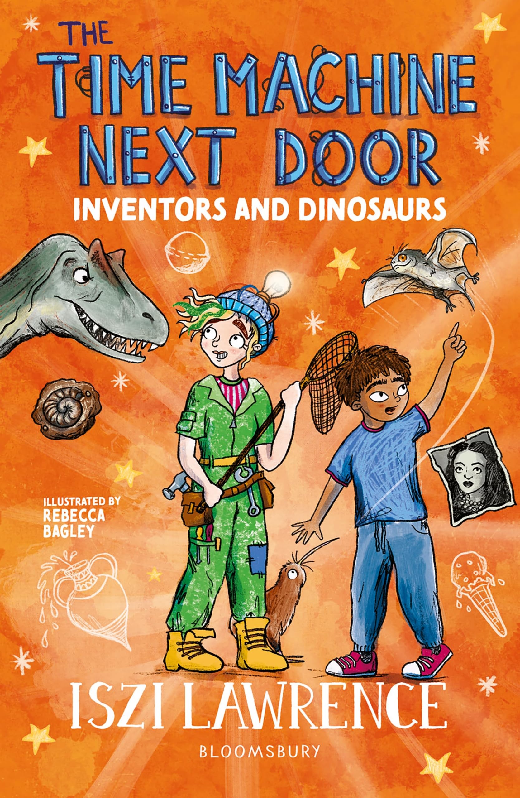 Front cover of the book 'Bloomsbury Education The Time Machine Next Door Inventors and Dinosaurs.' by Iszi Lawrence.