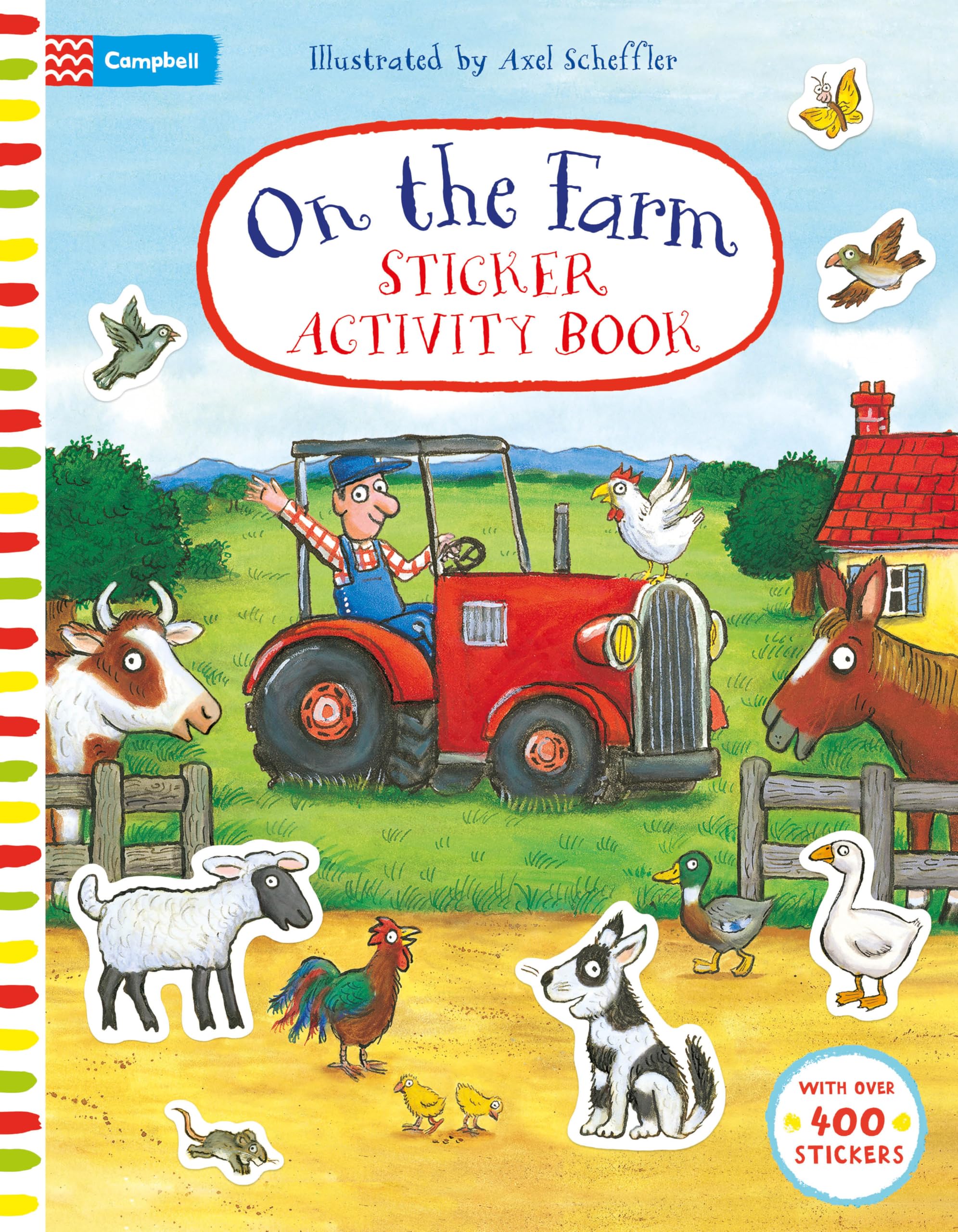 Front cover of the book 'Axel Scheffler On The Farm: Sticker Activity Book' by Axel Scheffler.