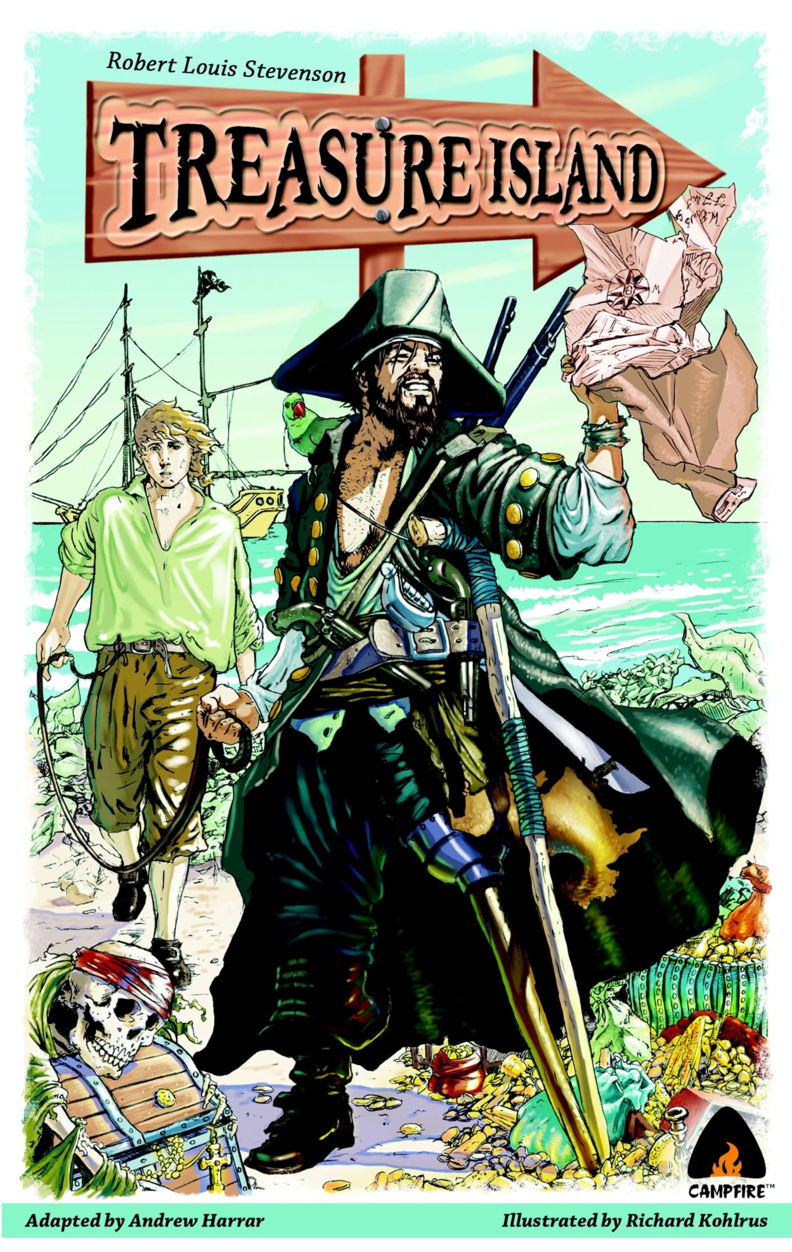 Front cover of the book 'Treasure Island: The Graphic Novel (Campfire Graphic Novels)' by Andrew Harrar.