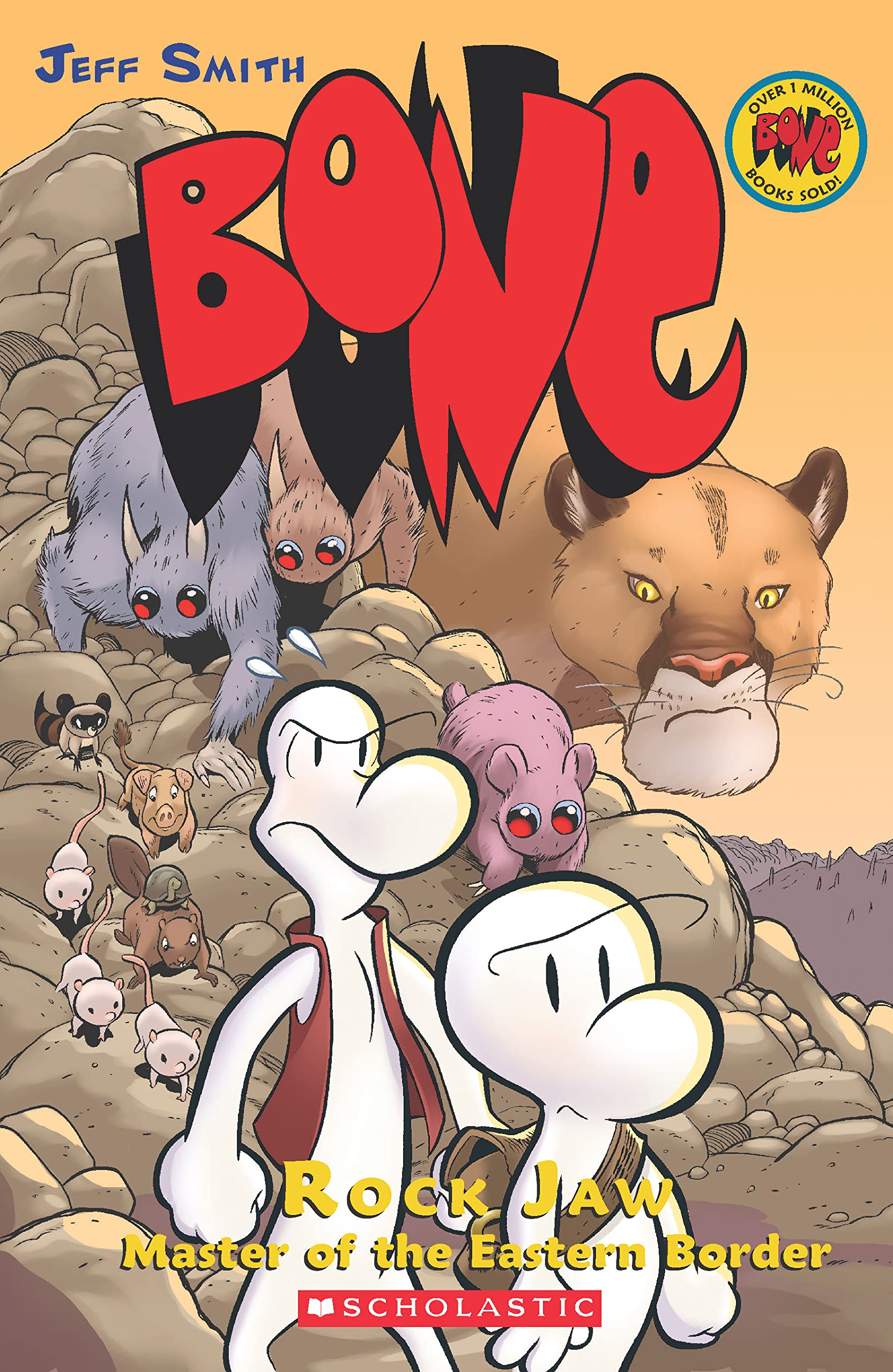 Front cover of the book 'Bone Graphic Novel #5: Rock Jaw: Master of the Eastern Border (Graphix)' by Jeff Smith.