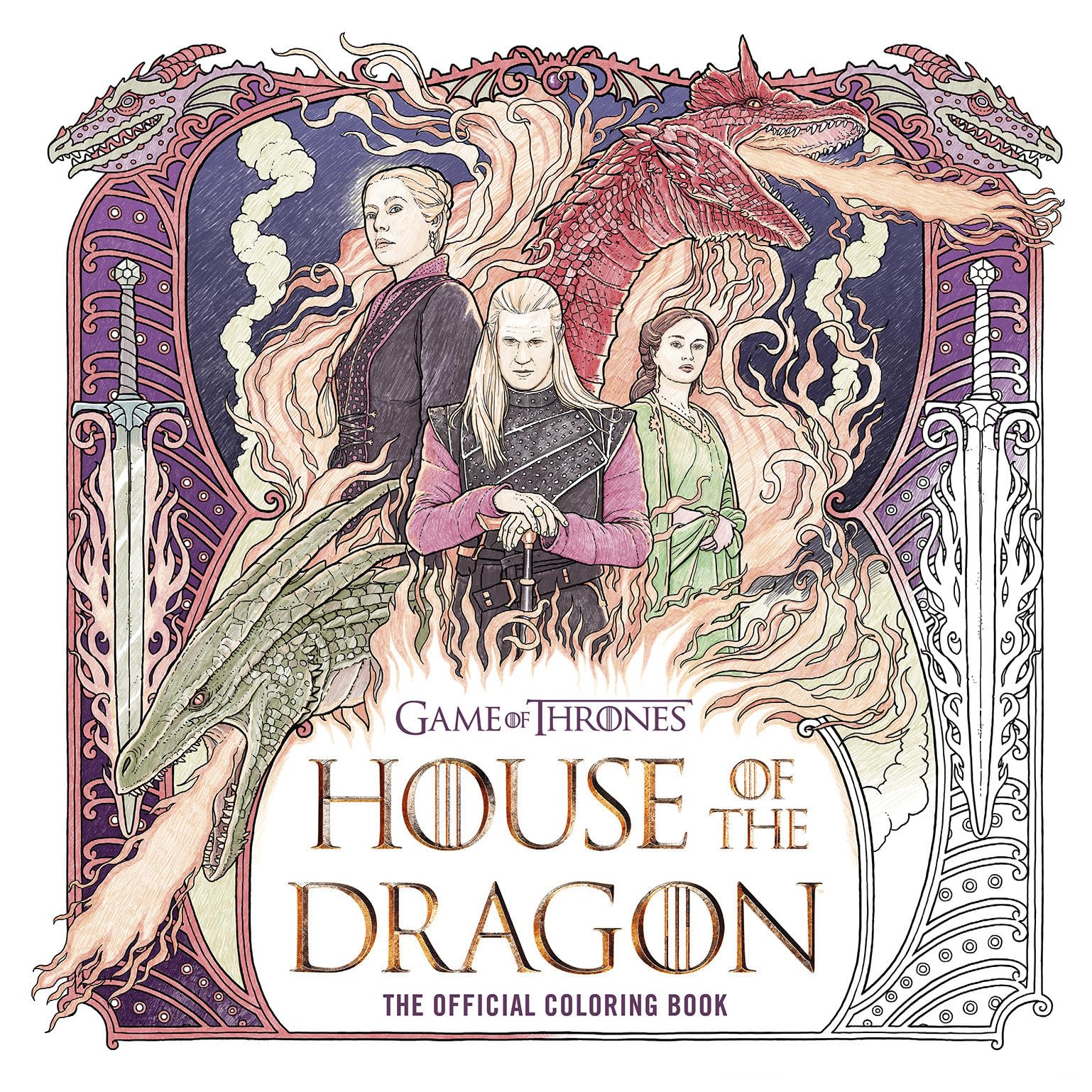 Front cover of the book 'House of the Dragon: The Official Coloring Book (The Targaryen Dynasty: The House of the Dragon)' by Random House Worlds.