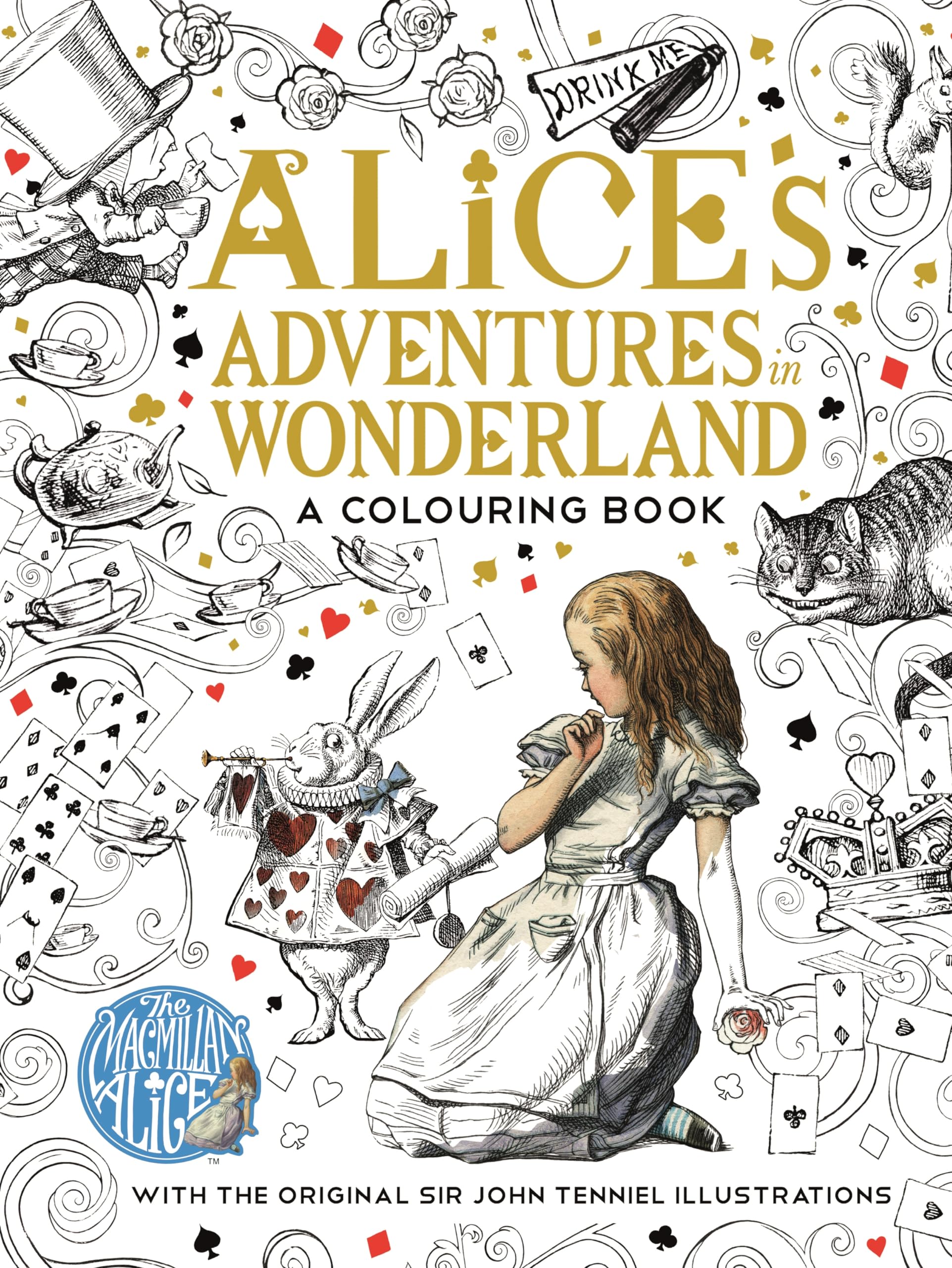 Front cover of the book 'The Macmillan Alice Colouring Book (Macmillan Classic Colouring Books)' by Lewis Carroll, Sir John Tenniel.