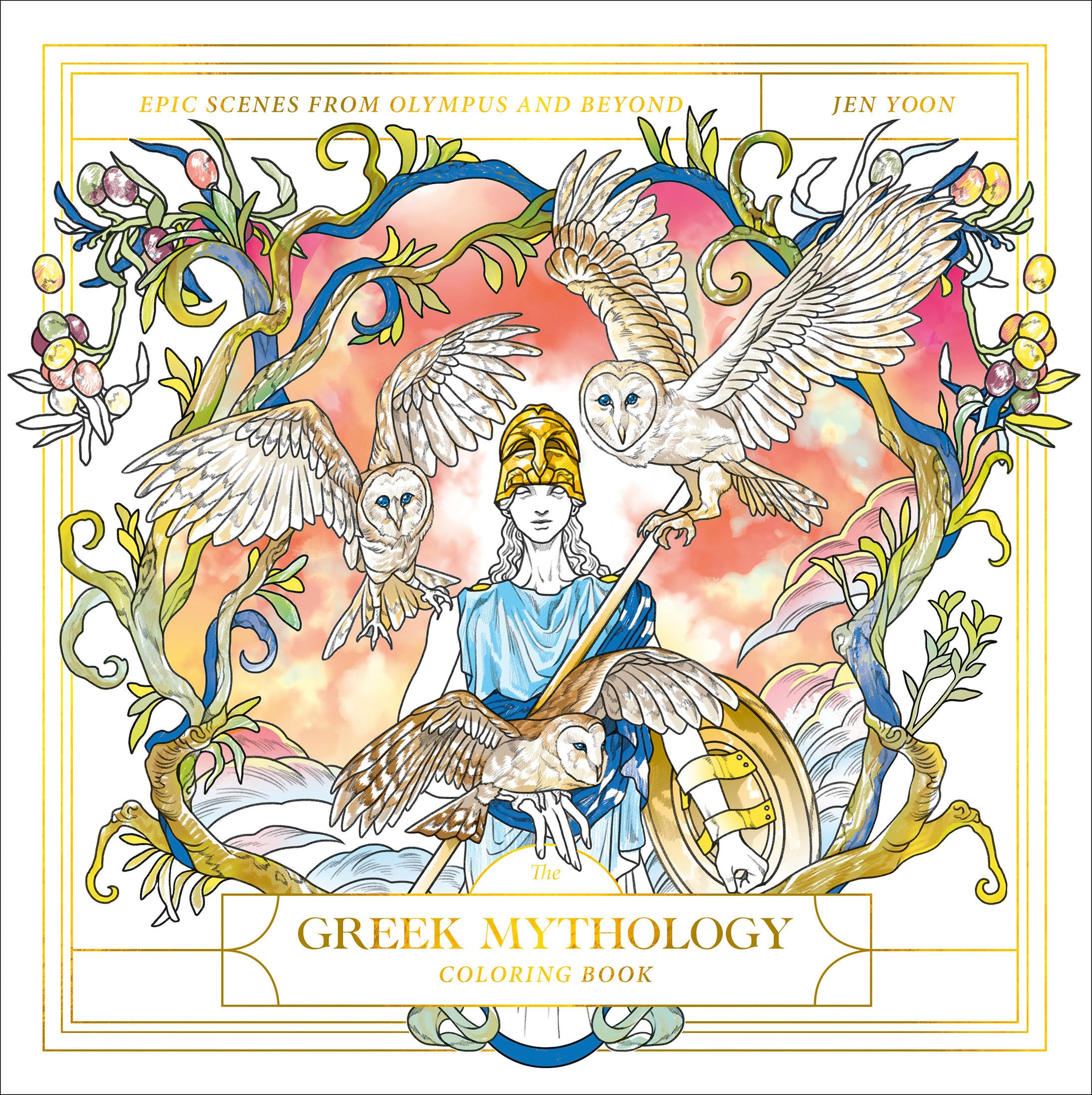 Front cover of the book 'The Greek Mythology Coloring Book: Epic Scenes from Olympus and Beyond' by Yoon, Jen.