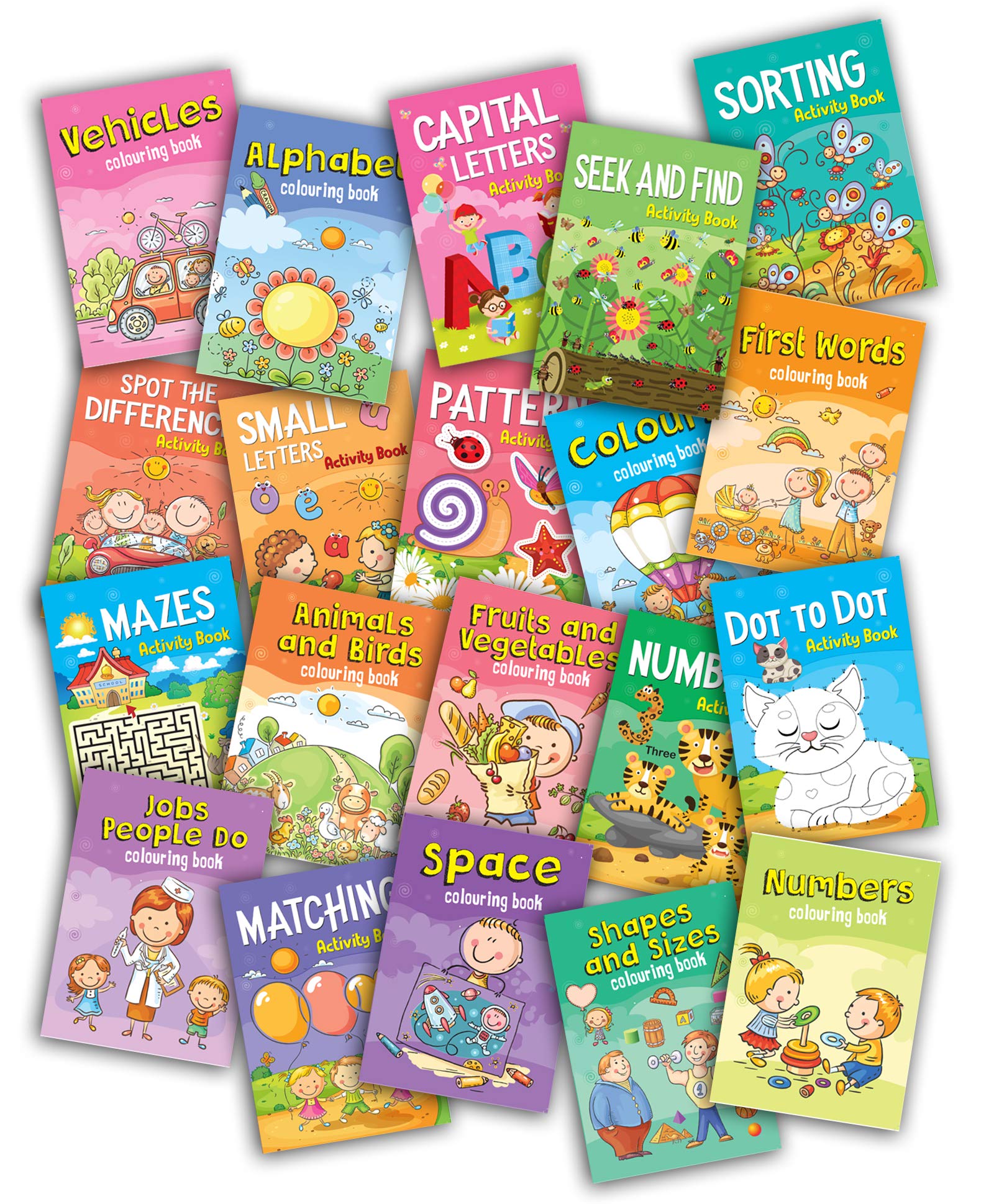 Front cover of the book 'Set of 20 Colouring & Activity Books' by Pegasus.