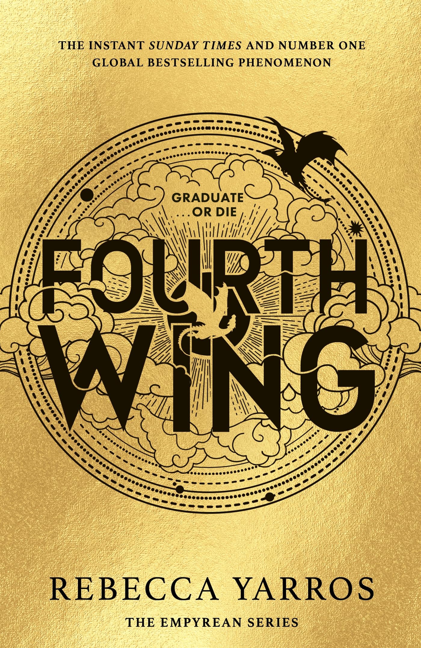 Front cover of the book 'Fourth Wing (International Edition)' by Rebecca Yarros.