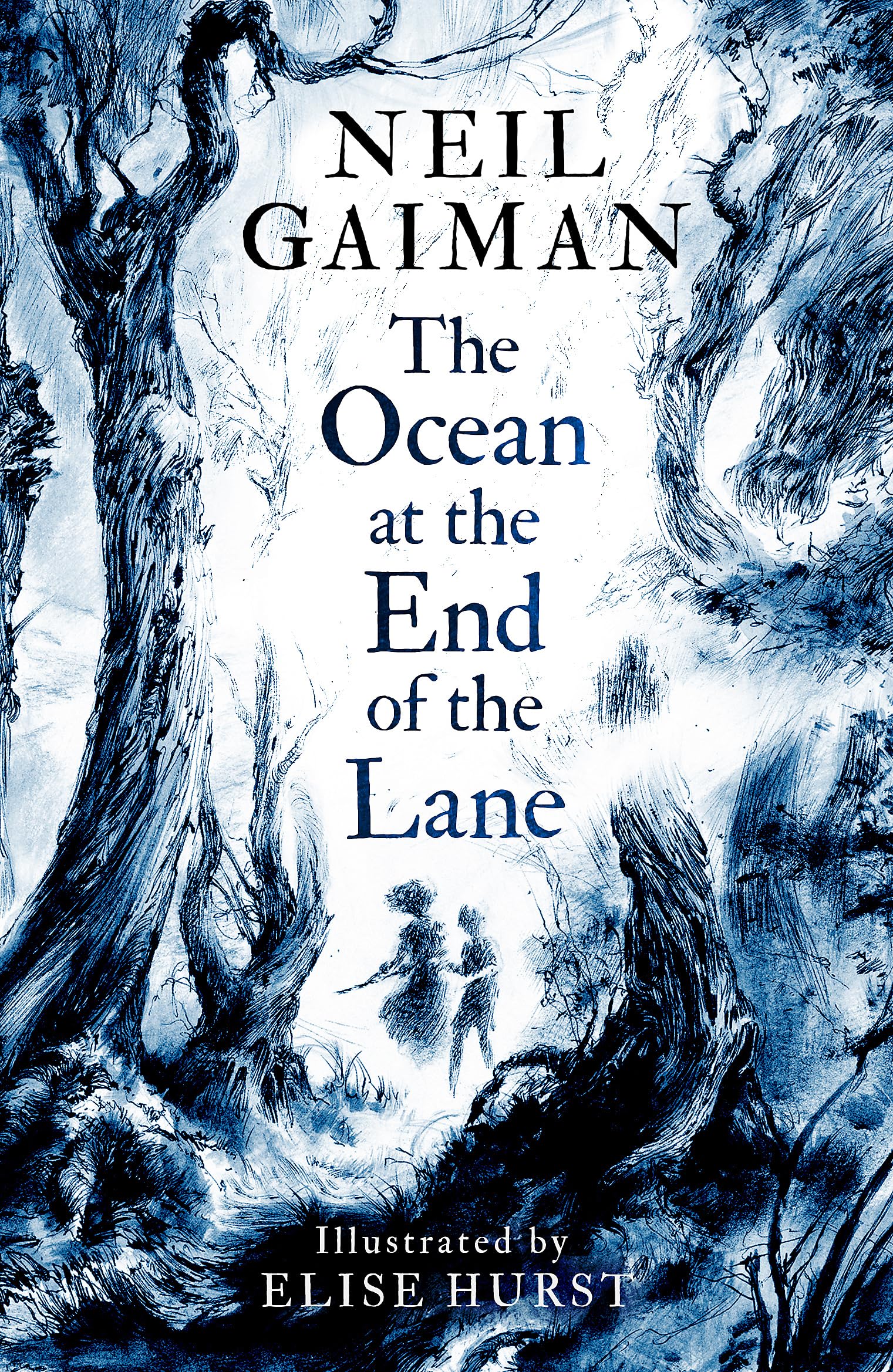 Front cover of the book 'The Ocean at the End of the Lane: Illustrated Edition' by Neil Gaiman.