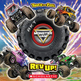 Front cover of the book 'Monster Jam: Rev Up! A Touch-and-Feel Book' by Lori Wieczorek.
