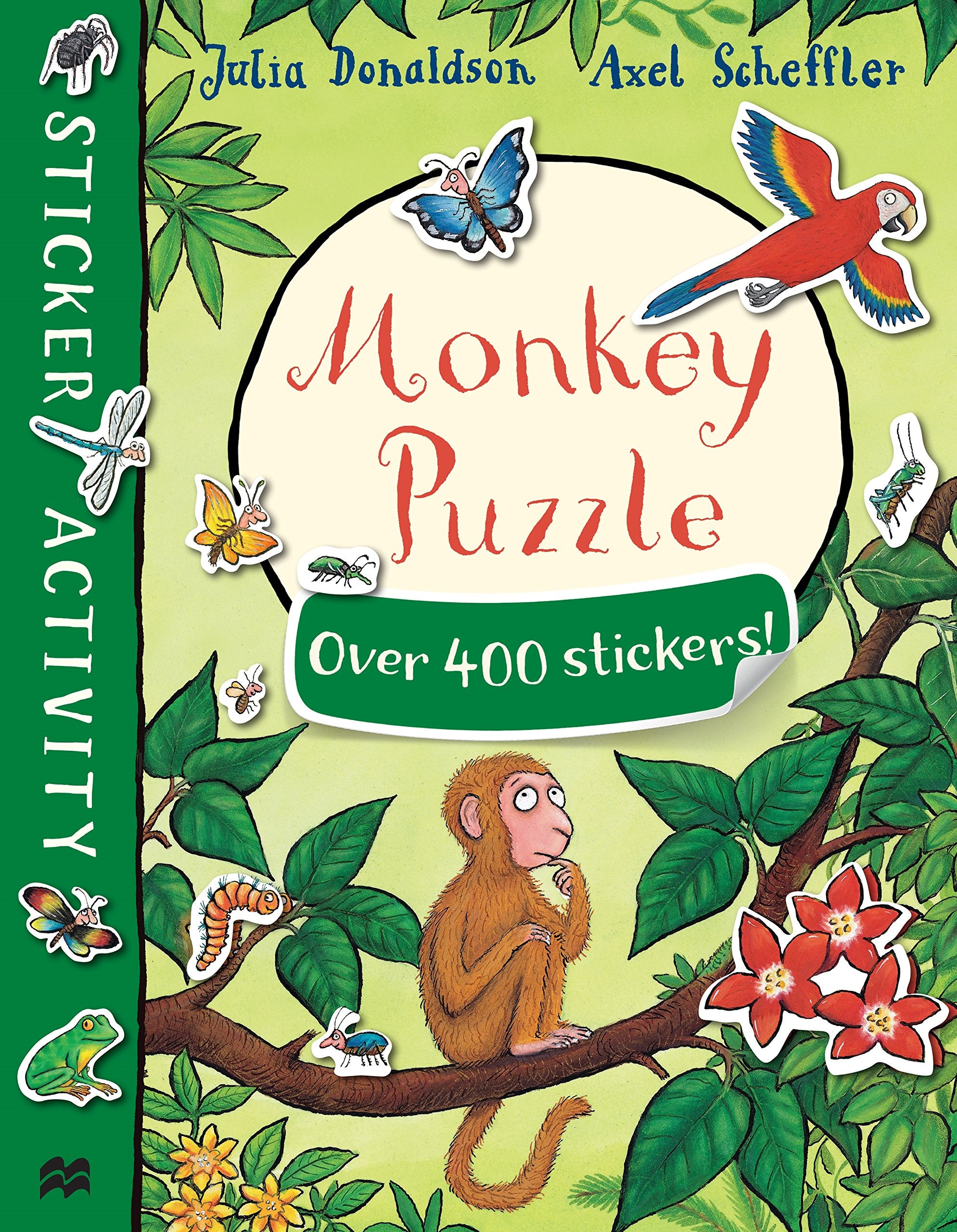 Front cover of the book 'Monkey Puzzle Sticker Book' by Julia Donaldson.