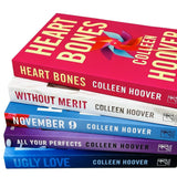 Stack of books by Colleen Hoover with colorful covers on a white background