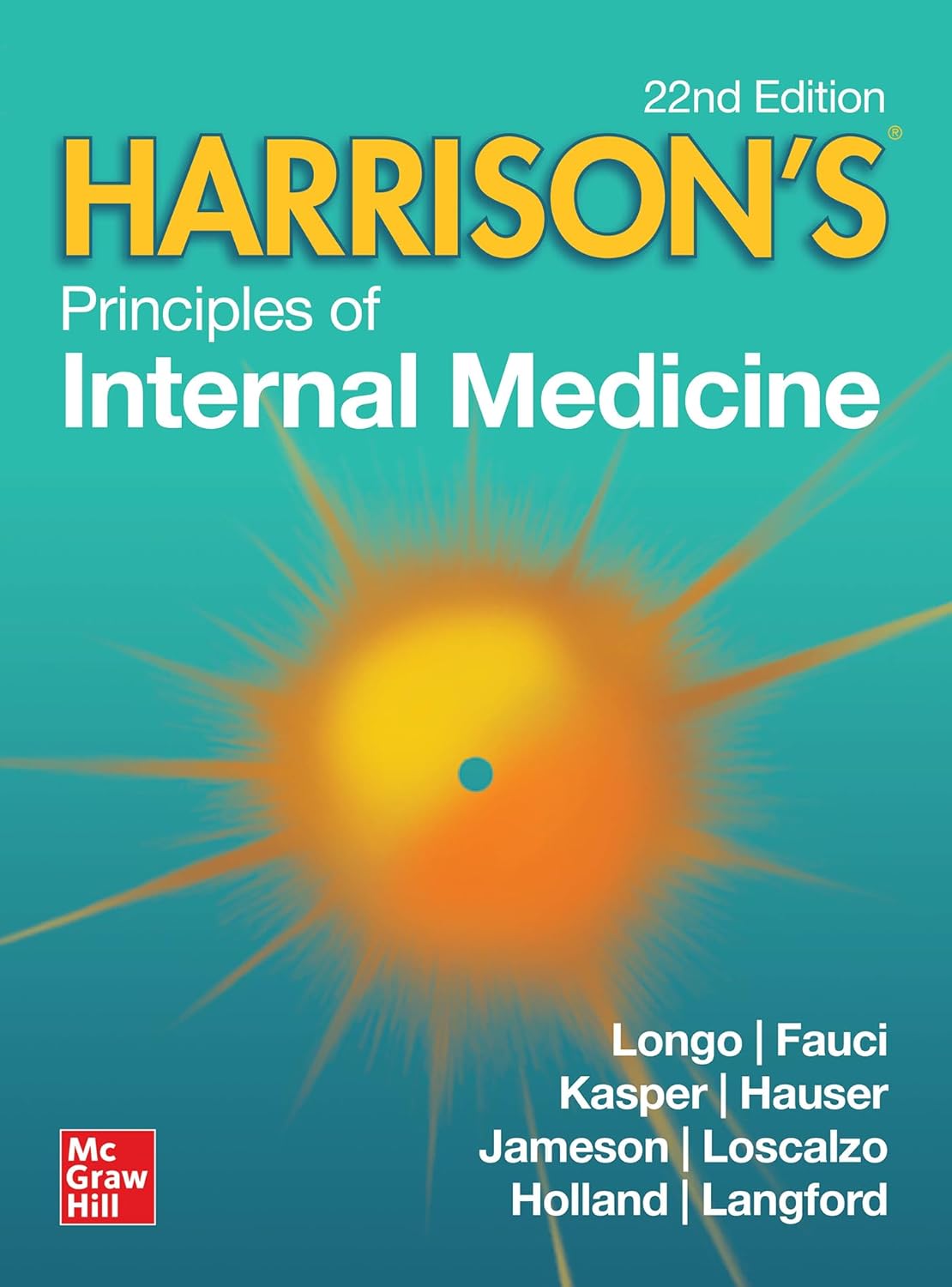 Book cover of 'Harrison's Principles of Internal Medicine' with a colorful abstract design on a teal background.