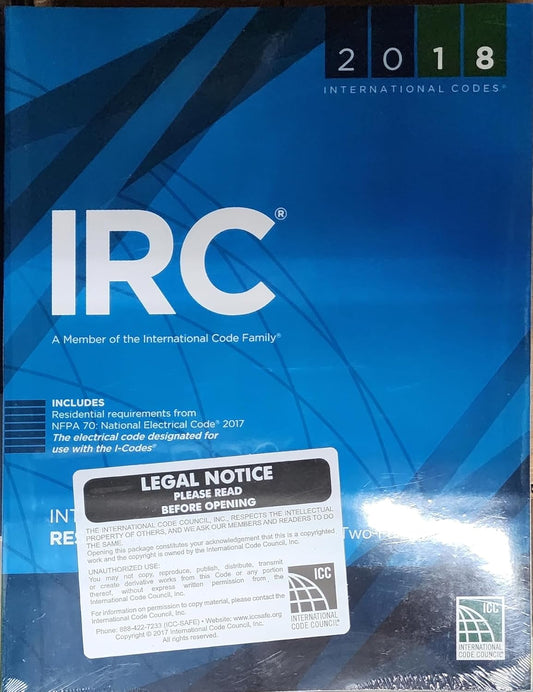 2018 International Residential Code IRC ICC Paperback