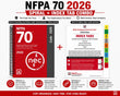 Official NFPA 70 NEC 2026 spiral-bound electrical code book shown alongside official color-coded self-adhesive index tabs.