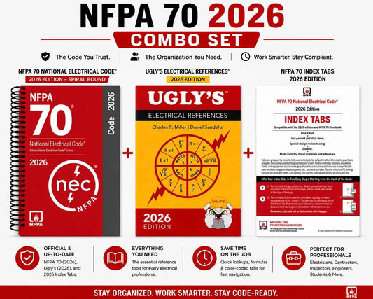 NFPA 70 NEC 2026 Spiral Code Book + Ugly's Electrical References 2026 + Official Index Tabs 3-Piece Combo Set