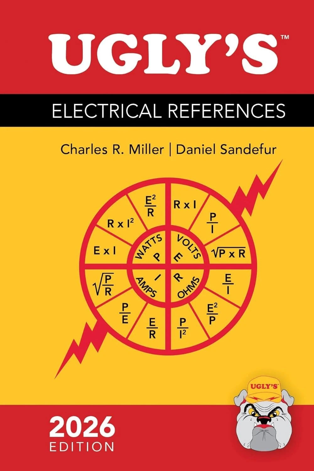 Book cover of 'Ugly's Electrical References' with a red and yellow design and a cartoon bulldog logo.