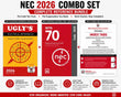 Promotional graphic for the NEC 2026 Combo Set, combining Ugly's Electrical References 2026 Edition and NFPA 70 National Electrical Code 2026 Edition with NFPA 70 Index Tabs. The layout features three main product covers in red, yellow, and white, with descriptive text and icons at the bottom highlighting key features.