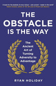 Book cover of 'The Obstacle is the Way' by Ryan Holiday with a blue background and gold laurel wreath.