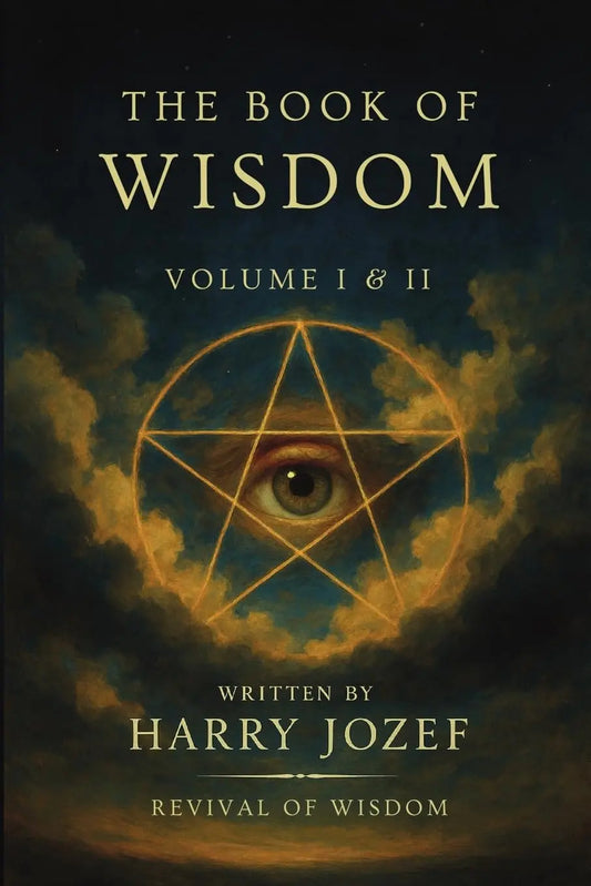 Book cover of 'The Book of Wisdom' by Harry Jozef with a mystical design featuring an eye and pentagram.