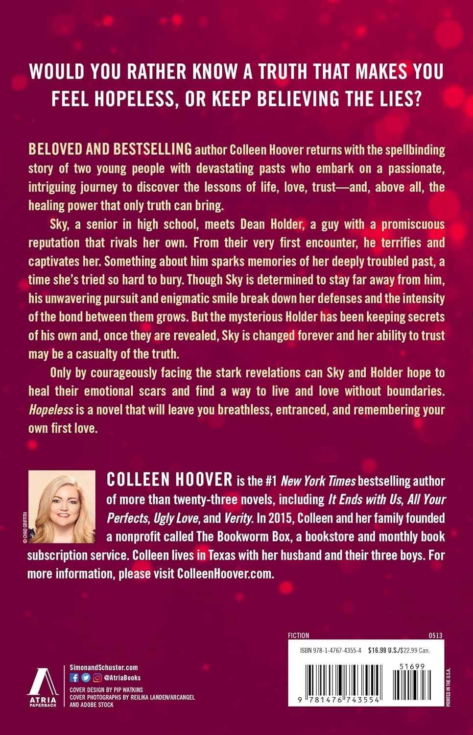 Contemporary Romance Novel – Hopeless by Colleen Hoover Paperback |9781476743554|