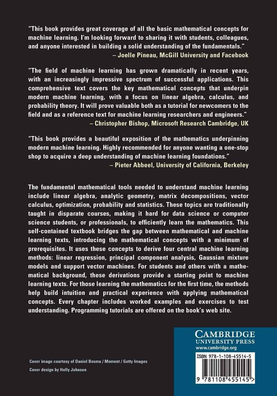 Mathematics for Machine Learning – Deisenroth & Faisal Paperback |9781108455145|